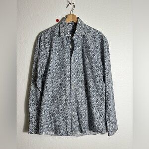 Bertigo Mens butterfly Print Short Sleeve Button long sleeve Shirt M
